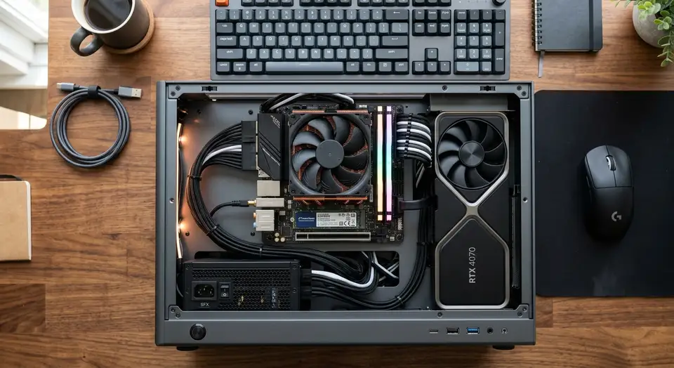 Top down view of a modular desktop computer