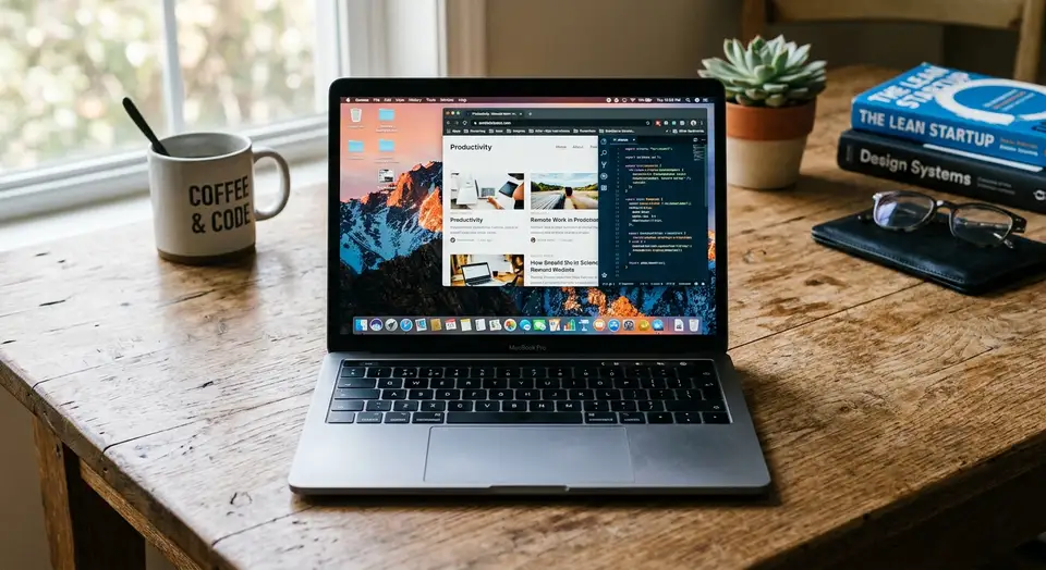 A laptop opened 180 degrees flat on a table