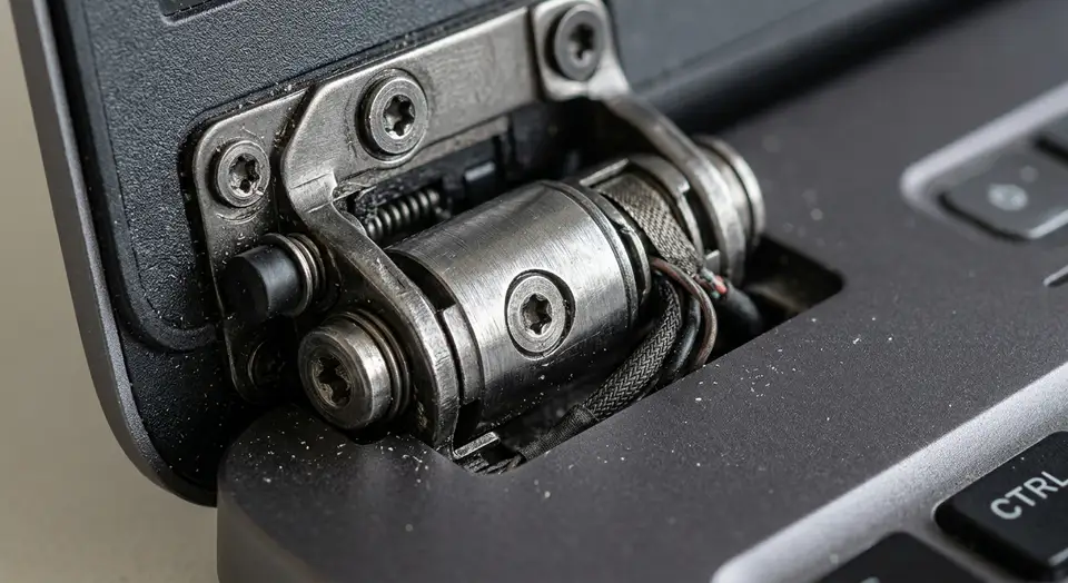 Macro photo of a laptop hinge